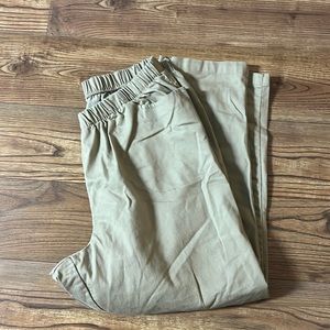 Woman within elastic waistband khaki pants